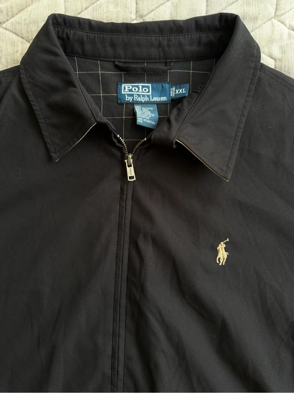 Polo Ralph Lauren Black Harrington Windbreaker Plaid Lined Jacket XXL